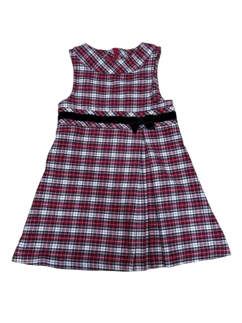 Gymboree Girls Size 3 Red Black Plaid Sleeveless Holiday Dress Velvet Trim
